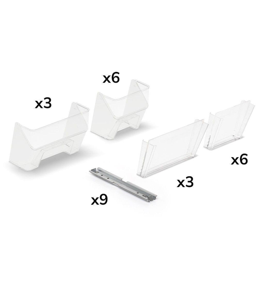 Kit 9 guide con divisori e frontalini per contenitori RK Box Air per scaffale a 4 piani