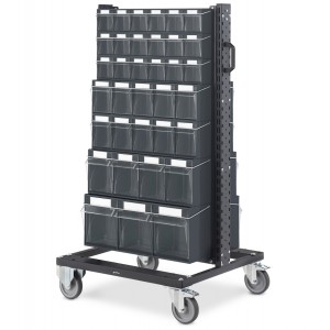 Carrello con cassettiere trasparenti, 70 contenitori grigio antracite