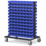 Carrello con 192 contenitori a bocca di lupo Picking Box Air blu cielo