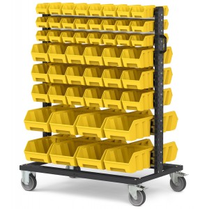 Carrello con 100 contenitori a bocca di lupo Picking Box Air giallo zinco