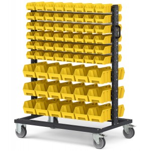 Carrello con 132 contenitori a bocca di lupo Picking Box Air giallo zinco