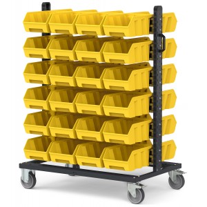 Carrello con 48 contenitori a bocca di lupo Picking Box Air giallo zinco