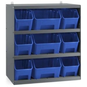 Scaffale a 4 ripiani grigio scuro con 9 contenitori RK Box Air blu cielo, L496 x P304 x H546 mm