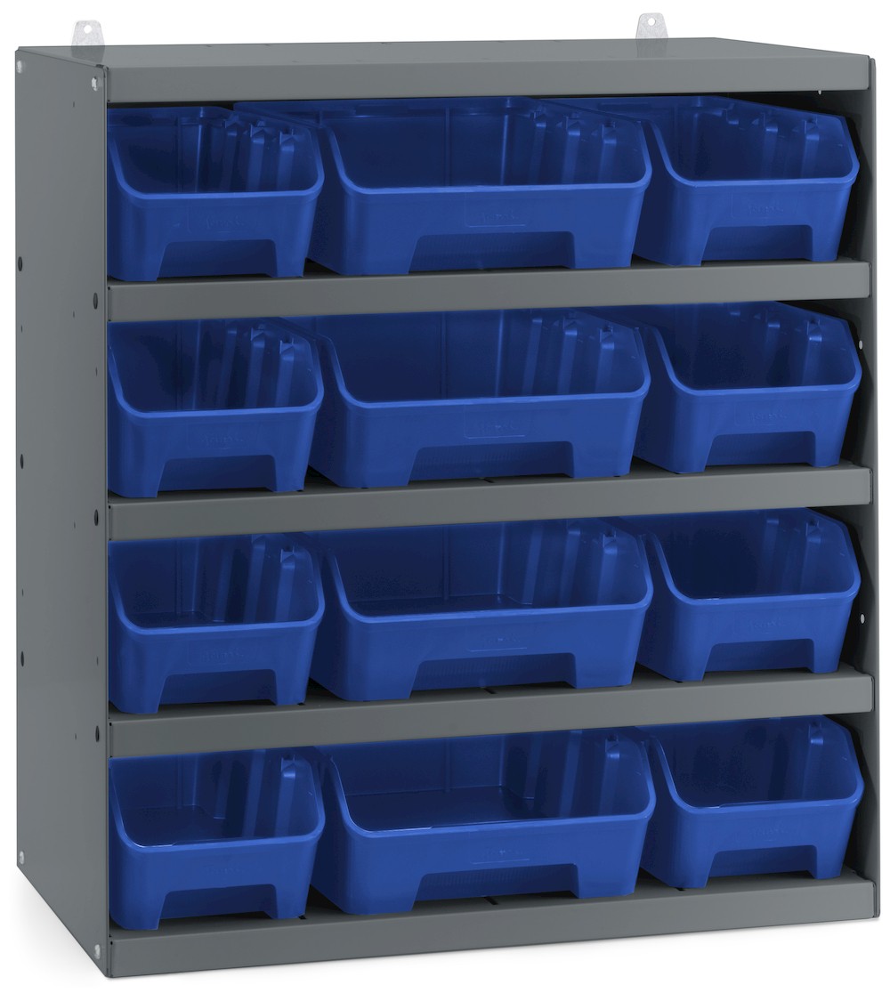 Scaffale a 5 ripiani grigio scuro con 12 contenitori RK Box Air blu cielo, L496 x P304 x H546 mm