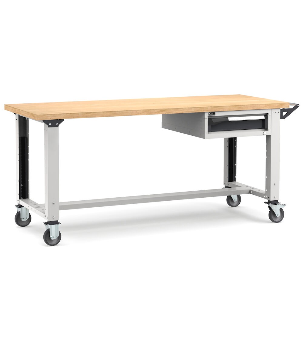 Banco professionale con ruote e 1 cassetto, 200 cm, grigio e antracite