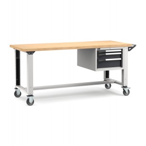 Banco professionale con ruote e 3 cassetti, 200 cm, grigio e antracite