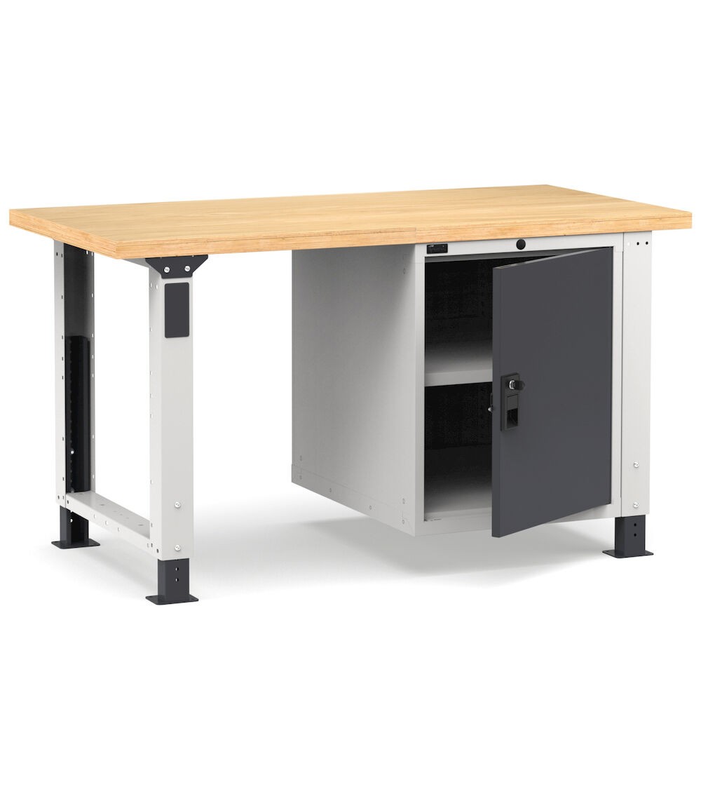 Banco professionale regolabile con porta e piano regolabile, 150 cm, grigio e antracite