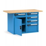 Banco professionale con porta, ripiano regolabile e 5 cassetti, 150 cm,  blu