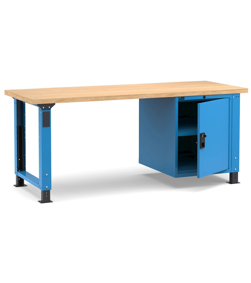 Banco professionale regolabile con porta e piano regolabile, 200 cm, blu e antracite