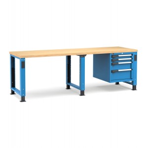 Banco professionale regolabile con 4 cassetti 2x75 1x150 1x200, 250 cm, blu e antracite