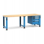 Banco professionale regolabile con 4 cassetti 2x75 1x150 1x200, 250 cm, blu e antracite