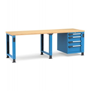 Banco professionale regolabile con 4 cassetti  1x100 2x150 1x200, 250 cm, blu e antracite