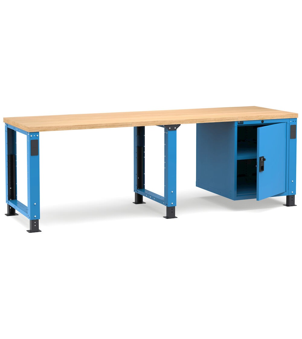 Banco professionale regolabile con porta e piano regolabile, 250 cm, blu e antracite