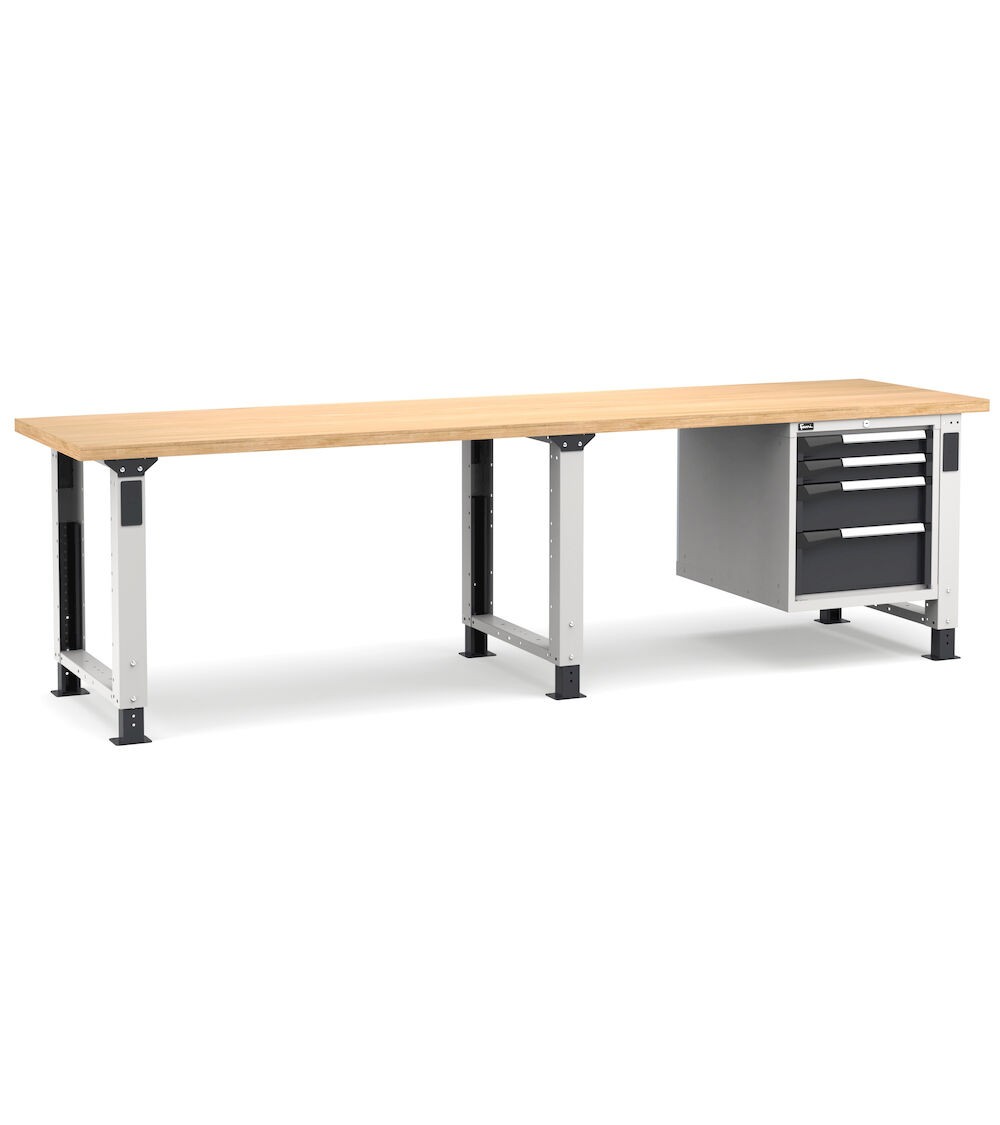 Banco professionale regolabile con 4 cassetti 2x75 1x150 1x200, 300 cm, grigio e antracite