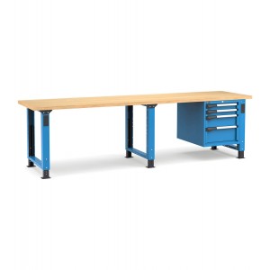 Banco professionale regolabile con 4 cassetti 2x75 1x150 1x200, 300 cm, blu e antracite