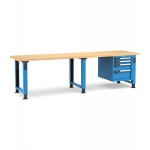 Banco professionale regolabile con 4 cassetti 2x75 1x150 1x200, 300 cm, blu e antracite