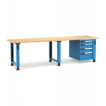 Banco professionale regolabile con 4 cassetti 1x100 2x150 1x200, 300 cm, blu e antracite