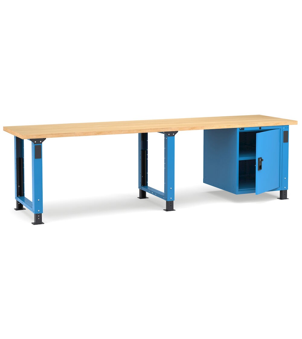 Banco professionale regolabile con porta e piano regolabile, 300 cm, blu e antracite