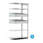 Scaffalatura aggiuntiva a 6 ripiani con divisori, L1028 x P621 x H2011 mm