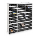 Scaffale a 5 ripiani grigio scuro con 12 contenitori RK Box Air blu cielo con divisori e frontalini, L496 x P304 x H546 mm