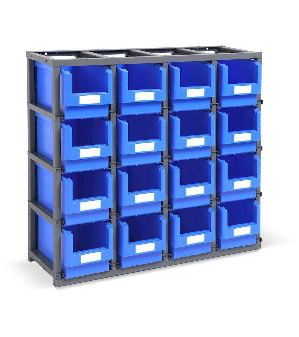Scaffale monoblocco per minuteria con 16 contenitori Picking Box Mythos, mis.  3,  L1025 x P355 x H885 mm