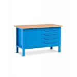 Banco da lavoro Work Up WORK1510 con 1 armadio a cassetti con 4 cassetti e 1 armadio con porta, colore blu