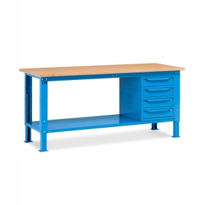 Banco da lavoro Work Up WORK2004 con 1 armadio a cassetti con 4 cassetti, colore blu