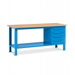 Banco da lavoro Work Up WORK2004 con 1 armadio a cassetti con 4 cassetti, colore blu