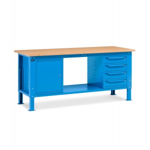 Banco da lavoro Work Up WORK2006 con 1 armadio a cassetti con 4 cassetti e 1 armadi, colore blu