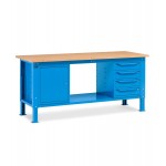 Banco da lavoro Work Up WORK2006 con 1 armadio a cassetti con 4 cassetti e 1 armadi, colore blu