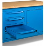 Banco da lavoro Work Up WORK2010 con 1 armadio con 4 cassetti e 2 armadi con porta, colore blu RAL 5012