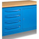 Banco da lavoro Work Up WORK2010 con 1 armadio con 4 cassetti e 2 armadi con porta, colore blu RAL 5012