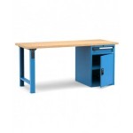 Banco professionale con porta, ripiano regolabile e 1 cassetto, 200 cm,  blu e antracite