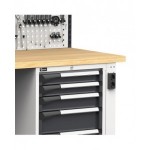 Banco professionale con 4 cassetti, anta, ripiano regolabile, morsa e allacciamenti, 200 cm, grigio e antracite