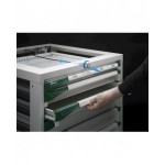 Banco professionale con 4 cassetti, anta, ripiano regolabile, morsa e allacciamenti, 200 cm, grigio e antracite