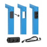 Banco professionale con 4 cassetti, anta, ripiano regolabile, morsa e allacciamenti, 200 cm, blu e antracite