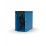 Banco professionale con 4 cassetti, anta, ripiano regolabile, morsa e allacciamenti, 200 cm, blu e antracite
