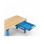 Banco professionale con 4 cassetti, anta, ripiano regolabile, morsa e allacciamenti, 200 cm, blu e antracite