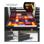 Banco professionale con 4 cassetti, anta, ripiano regolabile, morsa e allacciamenti, 200 cm, blu e antracite