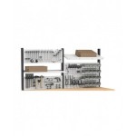 Banco professionale con 5 cassetti, parete, ripiano regolabile, porta e accessori, 200 cm, grigio e antracite