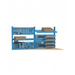 Banco professionale regolabile con parete e cassetto, 250 cm, blu e antracite
