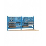 Banco professionale regolabile con parete e cassetto, 250 cm, blu e antracite