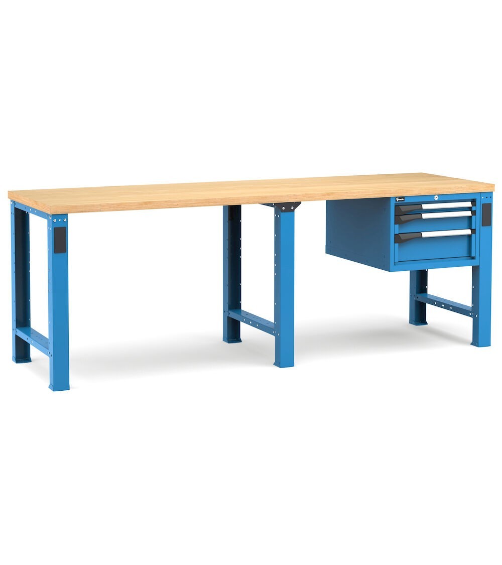 Banco professionale con 3 cassetti, 250 cm, blu e antracite