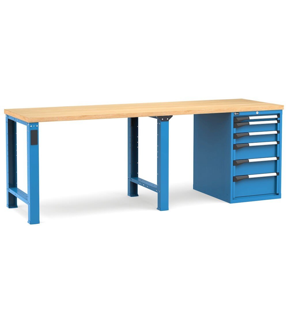 Banco professionale con 6 cassetti, 250 cm, blu e antracite