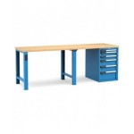 Banco professionale con 6 cassetti, 250 cm, blu e antracite