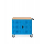 Carrello Clever Large con piano in legno, piano aggiuntivo, pannelli forati e porte CLEVER1018, colore blu