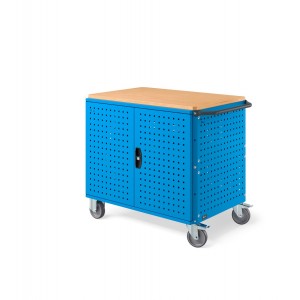 Carrello Clever Large con piano in legno, piano aggiuntivo, pannelli forati e porte CLEVER1018, colore blu