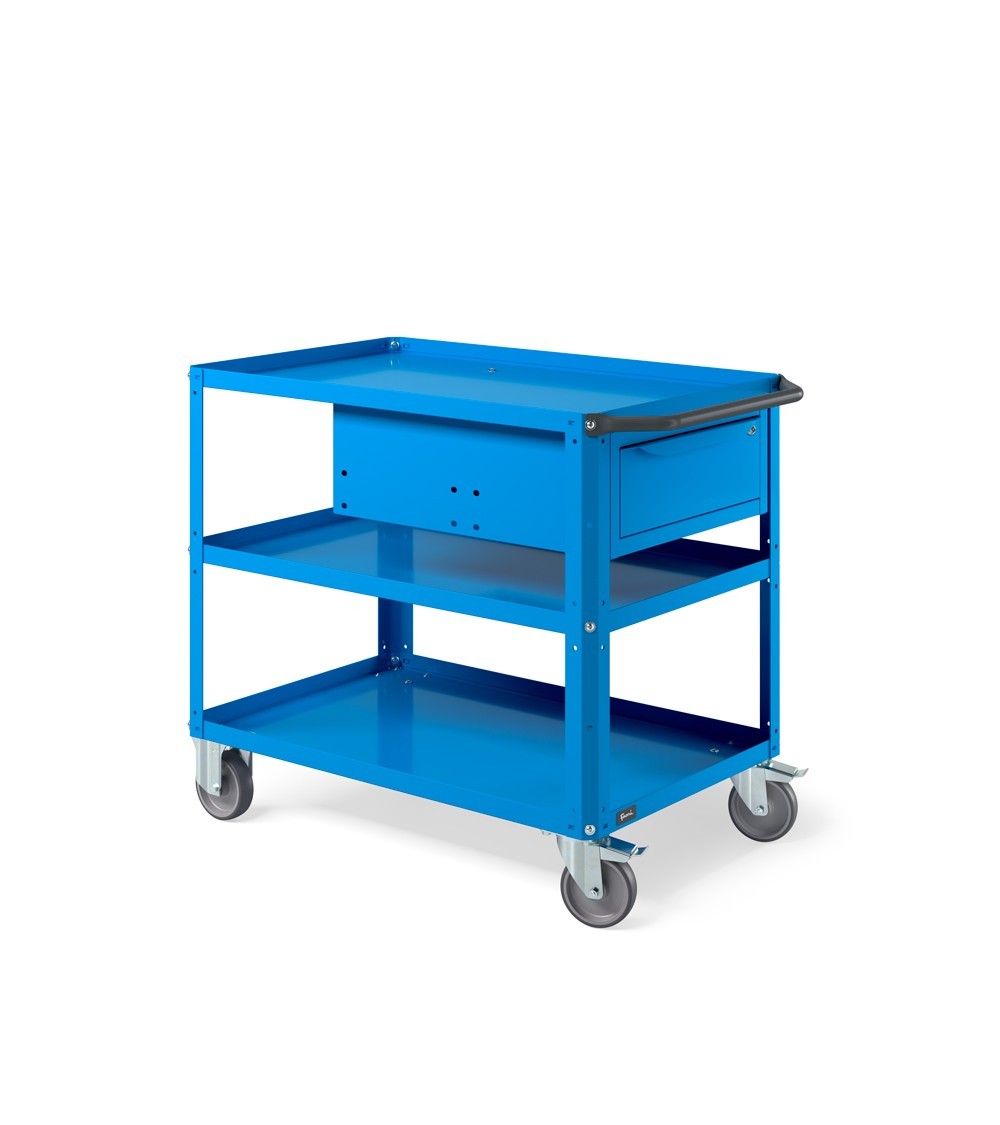 Carrello Clever Large con piano in acciaio aggiuntivo e cassetto CLEVER1019, colore blu RAL 5012