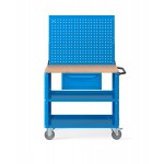 Carrello Clever Large con piano in legno, piano in acciaio aggiuntivo, cassetto e parete forata CLEVER1026, colore blu