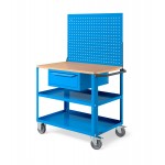 Carrello Clever Large con piano in legno, piano in acciaio aggiuntivo, cassetto e parete forata CLEVER1026, colore blu